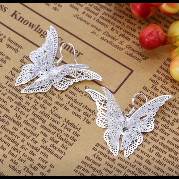 SOLD: Silver Plated Butterfly Hook Earrings - Picture 7 of 8